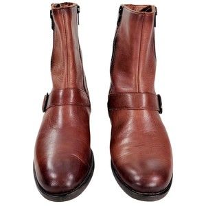 Born Boots Womens 7.5 Buckle Strap Zip Mid-Calf F51106 Brown Leather Almond Toe